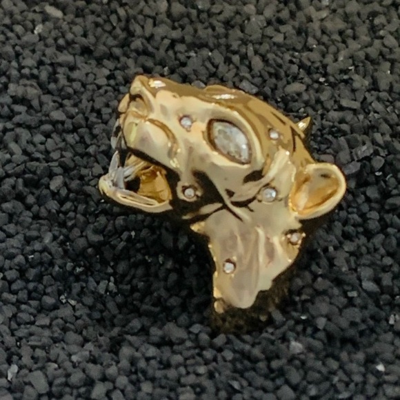 ALEXIS BITTAR• NEW Gleaming Gold Sculpted Panther Head Crystal Power Ring size 7 - Picture 11 of 15